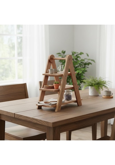 Doğal Akasya Ahşap 3 Katlı Sunum Standı - 37x12.3x37.5 Cm Çok Amaçlı Katlı Servis Tepsisi, Kurabiyelik Ve Peynir Sunumluğu Çok Renkli