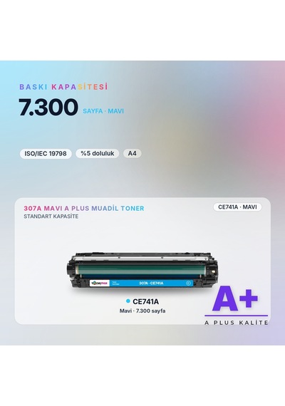 Hp 307a Ce741a Mavi Uyumlu Toner A Plus / Color Laserjet Cp5225 / Cp5225n / Cp5225dn