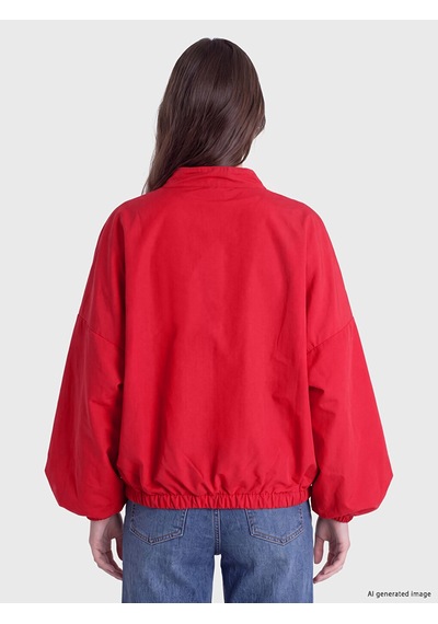 Lcw Modest Kırmızı Hakim Yaka Oversize Kadın Yağmurluk