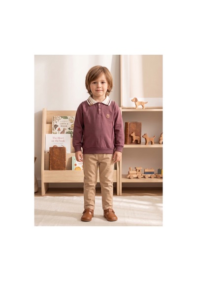 Deniva Kids Erkek Çocuk Çizgili Polo Yaka Düğmeli Sweatshirt Ve Beli Lastikli Bej Pantolon Alt Üst Takım Açık Kahve Deniva Kids Erkek Çocuk Çizgili Polo Yaka Düğmeli Sweatshirt Ve Beli Lastikli Bej Pantolon Alt Üst Takım Açık Kahve