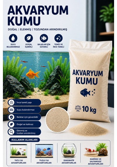 Doğal Akvaryum Kumu Açık Bej 10 Kg İnce Taneli Elenmiş Tozdan Arındırılmış Fırında Kurutulmuş