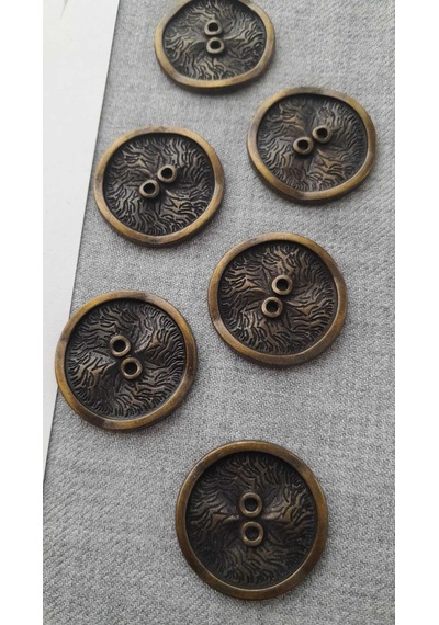 Antık Sarı Metal Düğme 28 Mm 6 Adet