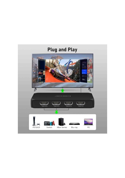 G99, 3 Portlu Hdmı Switch 4k Görüntü Çoklayıcı Aktarıcı - 3 İn 1 Uzaktan Kumandalı 3 Giriş 1 Çıkış