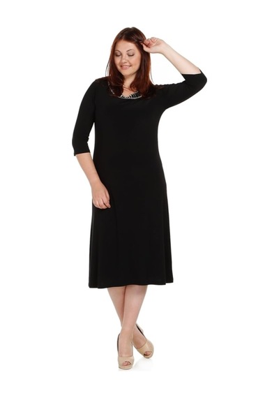 Nidya Moda Büyük Beden Ray Yaka Elbise-4079S Siyah