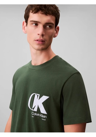 Calvin Klein Ss 20s Eu Ck Overlap Yeşil Erkek Tişört