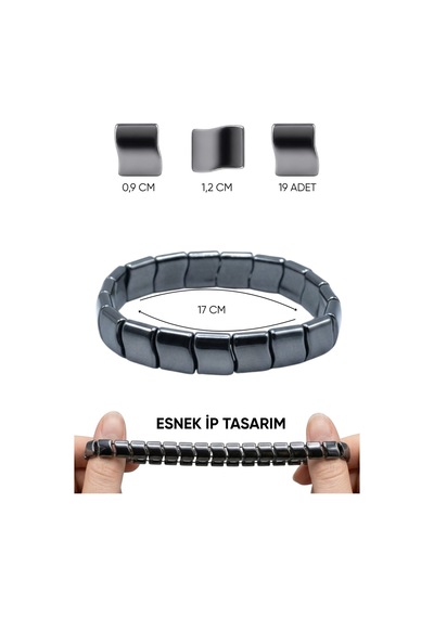 Hematit Doğaltaş Bileklik, Özel Seri ,metalik Gri, İç Ölçü 17cm, Kavis
