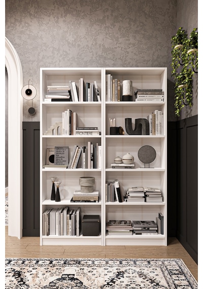 Asra Trend 2 Modüllü Kitaplık K-003 %100 MDF 10 Bölmeli Modern Ofis Çalışma Masası Yanı Rafı Beyaz