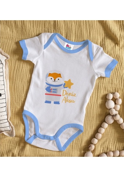 Bitmeyenkartus Bk Kids Kişiye Özel Mavi Bebek Body Zıbın - Model 193 Çok Renkli