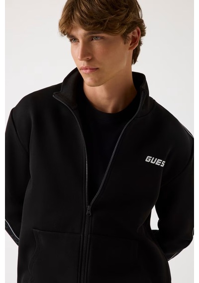 Guess Yan Logo Erkek Fermuarlı Sweatshirt Z2yq10kb3p2 Siyah