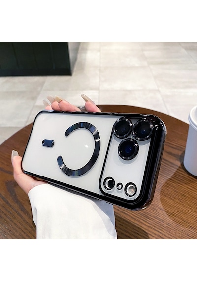 Apple Uyumlu iPhone 17 Pro Max İçin Magsafe İle Kılıf Kamera Lensli Korumalı Şeffaf Silikon Kapak Siyah