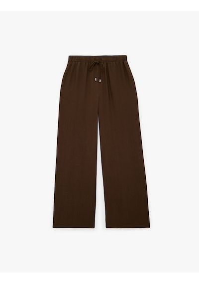Koton Beli Lastikli Bağlamalı Geniş Paça Pantolon Kahverengi 6sak40240pw Kahve