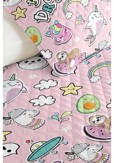 Evimde Bambaşka Pembe Unicorn Kız Çocuk Pike Takımı - Pastel Gökkuşağı Bebek Odası Mevsimlik Yatak Örtüsü-160x220 CM Evimde Bambaşka Pembe Unicorn Kız Çocuk Pike Takımı - Pastel Gökkuşağı Bebek Odası Mevsimlik Yatak Örtüsü-160x220 CM