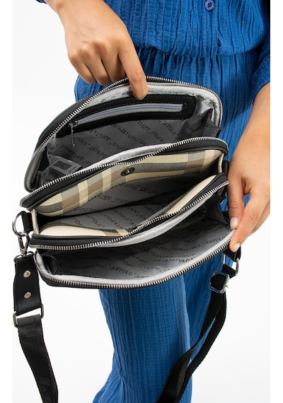 Just Polo Yeni Sezon Kadın Ekose Desen Omuz Çantası 28x18cm Siyahkum