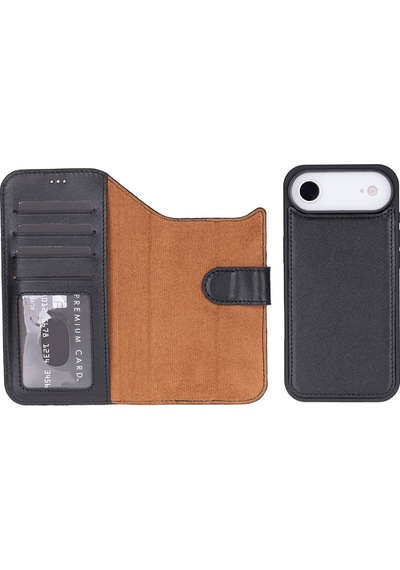 Bloomcase Magic Wallet Crimson Red Hakiki Deri Apple Uyumlu iPhone 17 Air 6.5" Cüzdanlı Telefon Kılıfı Kırmızı