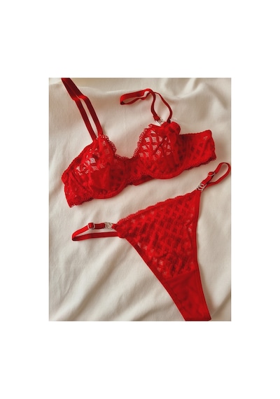 Demirsa Boutique Yılbaşı Renkli Kırmızı Dantelli Bralet Sütyen Takım Kırmızı-160
