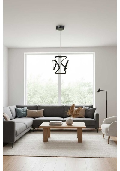 Lia Tekli Led Sarkıt Avize,siyah,3 Renk Yanabilen Led Avize, Modern Salon Oda Led Avize