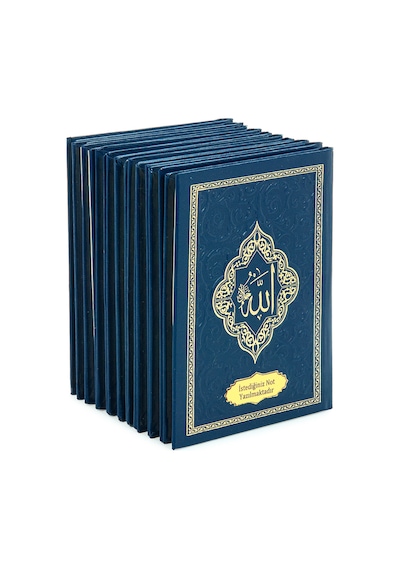 10 Adet İsme Özel Kabartmalı Mevlüt Hediyelik Ciltli Yasin Kitabı - Çanta Boy 128 Sayfa - Lacivert