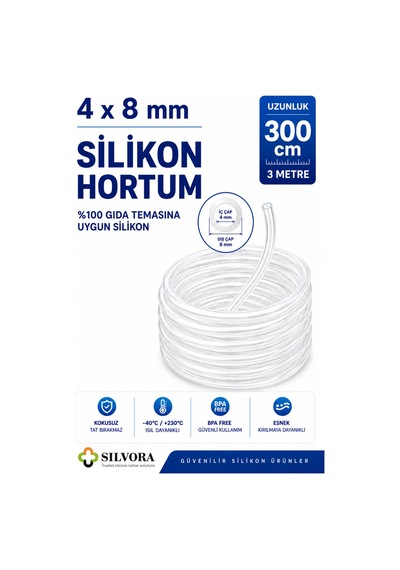 %100 Silikon Hortum 4x8 Mm-iç Çap 4 Mm-dış Çap 8 Mm-3 Metre-gıda Temasına Uygun, Şeffaf, Esnek-akvaryum Hortumu - 909004968