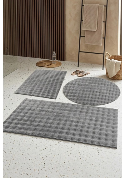 Banyo Paspası Açık Gri Gri Kaymaz Taban Peluş Bubble 50x50 Cm Çok Renkli