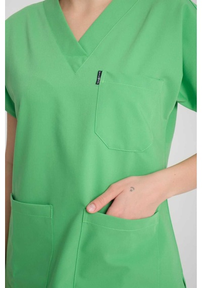Üniforma V Yaka Fıstık Yeşil Likralı Unisex Doktor Hemşire Takım Scrubs Fıstık Yeşil
