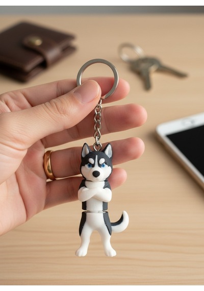 Husky Köpek Figürlü Hareketli Anahtarlık
