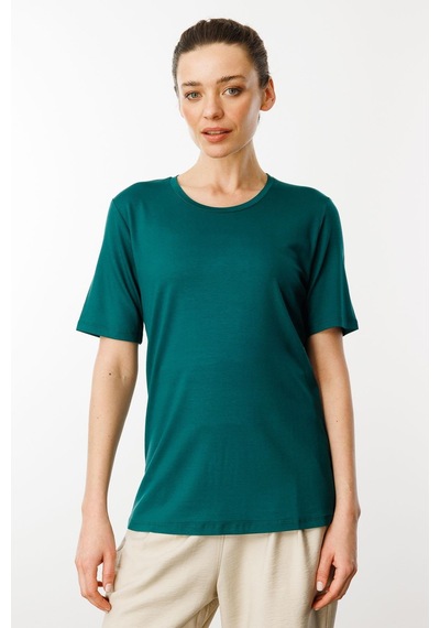 Kadın Sıfır Yaka Basic Penye T-shirt Yeşil Yeşil