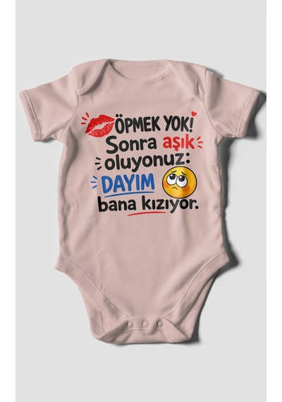 Morivokids Dayıya Özel Kısa Kollu Bebek Body %100 Pamuk Zbn169-kk Pastel Pembe