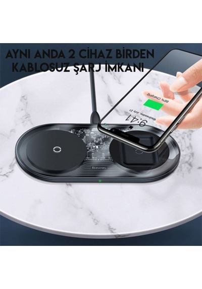 Baseus Sımple 2In1 Kablosuz Wıreless Şarj 18W Apple Uyumlu iPhone s Pods