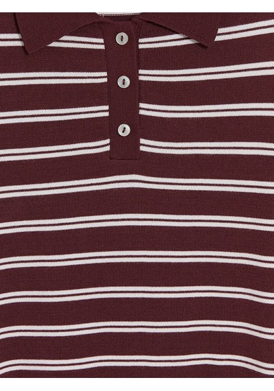 Lcw Modest Bordo Polo Yaka Çizgili Kadın Triko Kazak