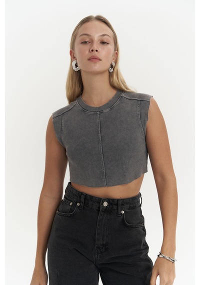 Mai Collection Mai Studios Co. Swipe Füme Yıkamalı Crop Füme