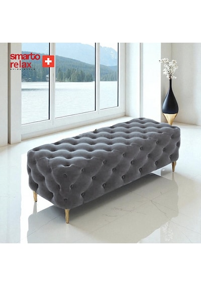 Smarto Relax Puf Ascona Ayaklı Kapitoneli Dekoratif Düz 100x100x45 Cm Gri Gri