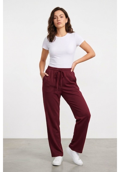 Genius Store Kadın Pantolon Beli Lastikli Cepli Rahat Kalıp Kadın Spor Pantolon Mürdüm