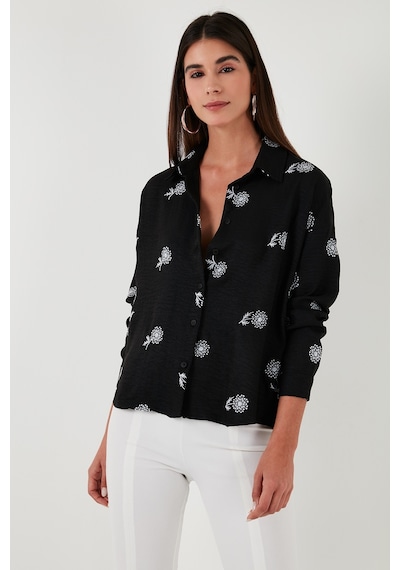 Lela Çiçekli Regular Fit Bayan Gömlek 67044532S4 Siyah