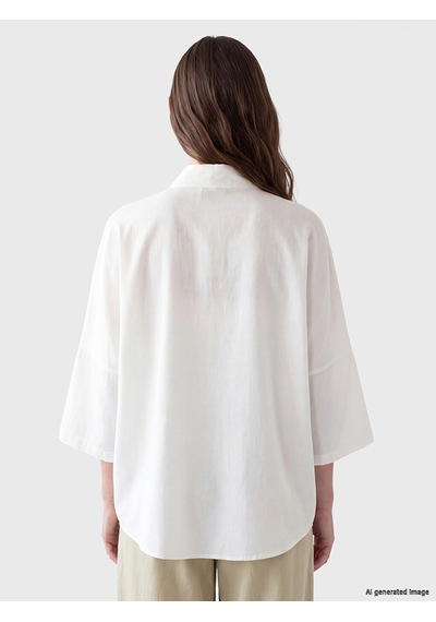 Lcw Modest Ekru Dik Yaka %100 Pamuklu Bluz