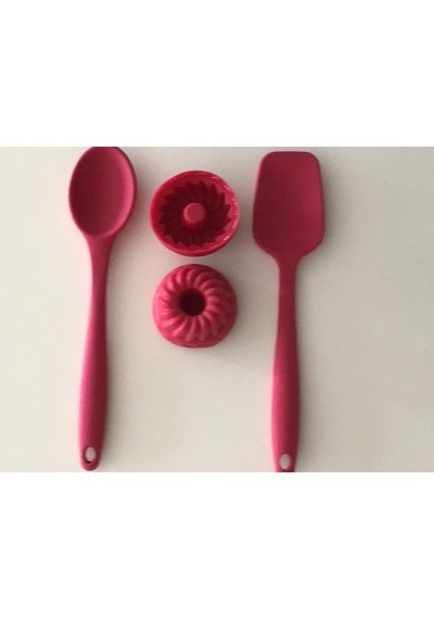 Pink Rose Bybirgül Silikon Spatula & Kaşık & Muffin Kalıbı Kırmızı