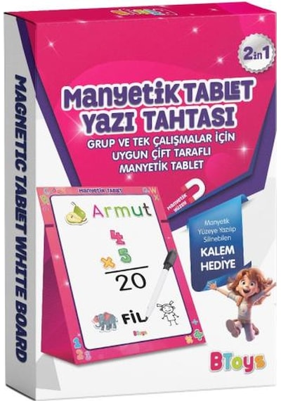 Btoys Manyetik Tablet Yazı Tahtası Pembe - Kız