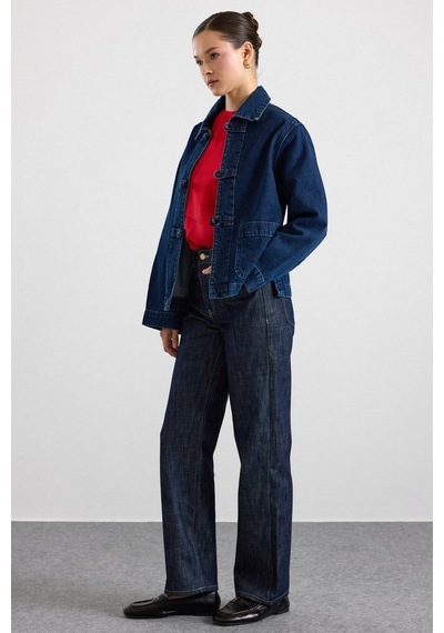 Olcay Birit Kapamalı Denim Ceket Koyu Mavi 8297