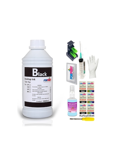 Canon Pg 46 Siyah Kartuş Uyumlu Forprint Dolum Seti 1000ml Siyah