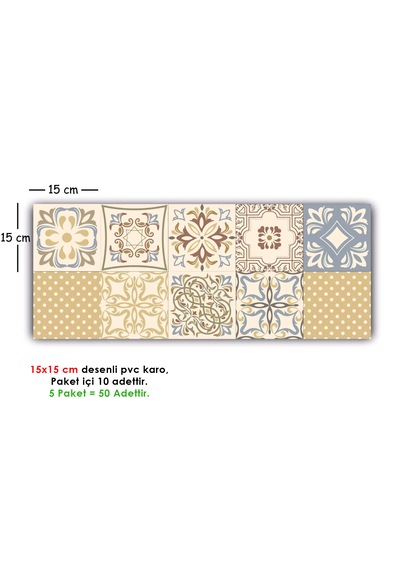 Kendinden Yapışkanlı Retro Sarı Desenli Pvc Karo 15x15 Cm 5 Li Paket