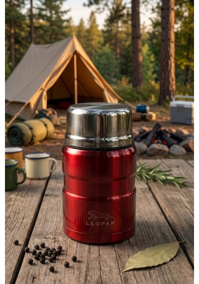 Cooker Leopar 500 Ml Kaşıklı Yemek Termosu Yk1829 Kırmızı