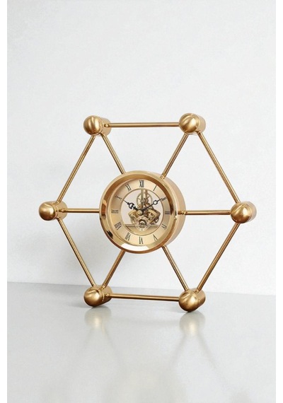 Chacha Home Luxury Altıgen Model Space Geometrik Sanat Masa Saati Lüks Dekoratif Hediyelik Obje 27x24x5 Cm Gold