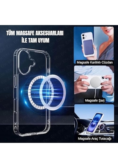 İphone 16 Uyumlu Kamera Korumalı Magsafe Wireless Şarj Özellikli Şeffaf Kılıf Şeffaf, İphone 16 Diğer