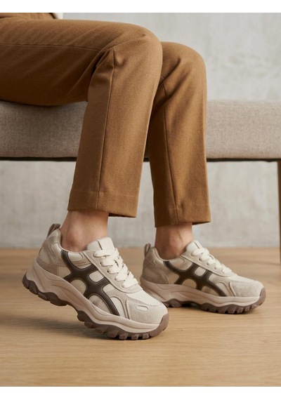 Guja 26k374-1 Kadın Bağcıklı İçi Polarlı Kalın Taban Günlük Sneaker Bej