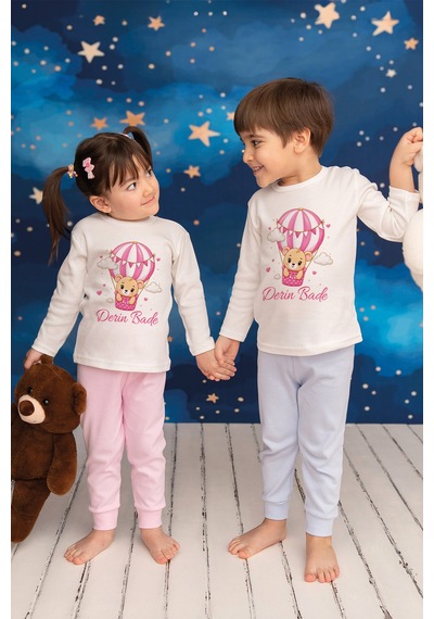 Pia Baby İsimli Kız Çocuk Pijama Takımı %100 Pamuk Penye İsme Özel Baskılı Kişiselleştirilebilir Pijama Seti 20454p14pi Krem