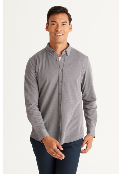 AC&Co / Altınyıldız Classics Erkek Grı Slim Fit Dar Kesim Düğmeli Yaka Pike Desenli Örme Gömlek Gri AC&Co / Altınyıldız Classics Erkek Grı Slim Fit Dar Kesim Düğmeli Yaka Pike Desenli Örme Gömlek Gri