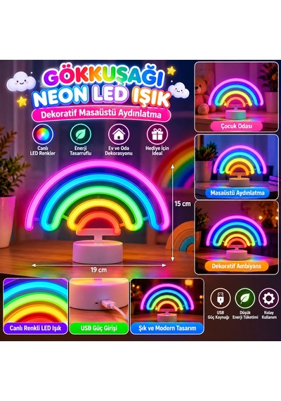 Mey İthalat Plastik Gökkuşağı Neon Led Işık Dekoratif Renkli Masaüstü Ve Ambiyans Aydınlatması Diğer