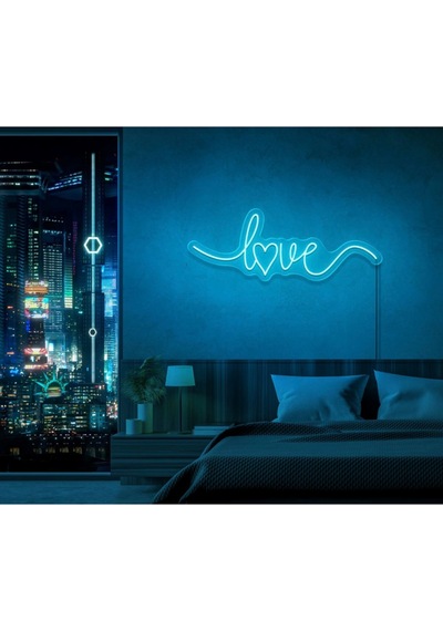 Love Yazılı Neon Tabela Turkuaz