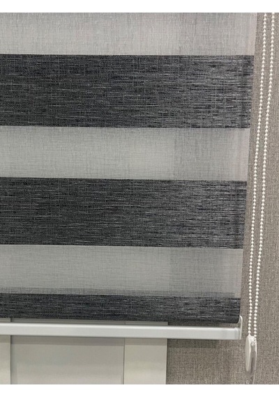 Delüks Zebra Stor Perde Geniş Plise Antrasit Gri Antrasit Gri