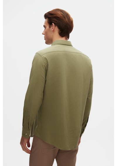 D'S Damat Ds Damat Comfort Yeşil Düğmeli Yaka Rahat Kesim Keten Görünümlü %100 Pamuk Gömlek 2hc02ort64265 Yeşil