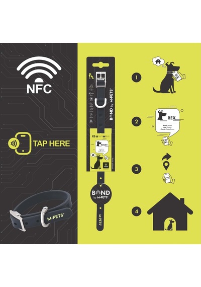 M-pets Bond Nfc Sistemli Silikon Boyun Tasması Xs Siyah Çok Renkli